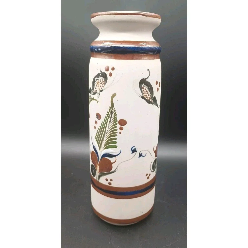 Vtg Tonala Sandstone Mexican Folk Art Vase Tall 10